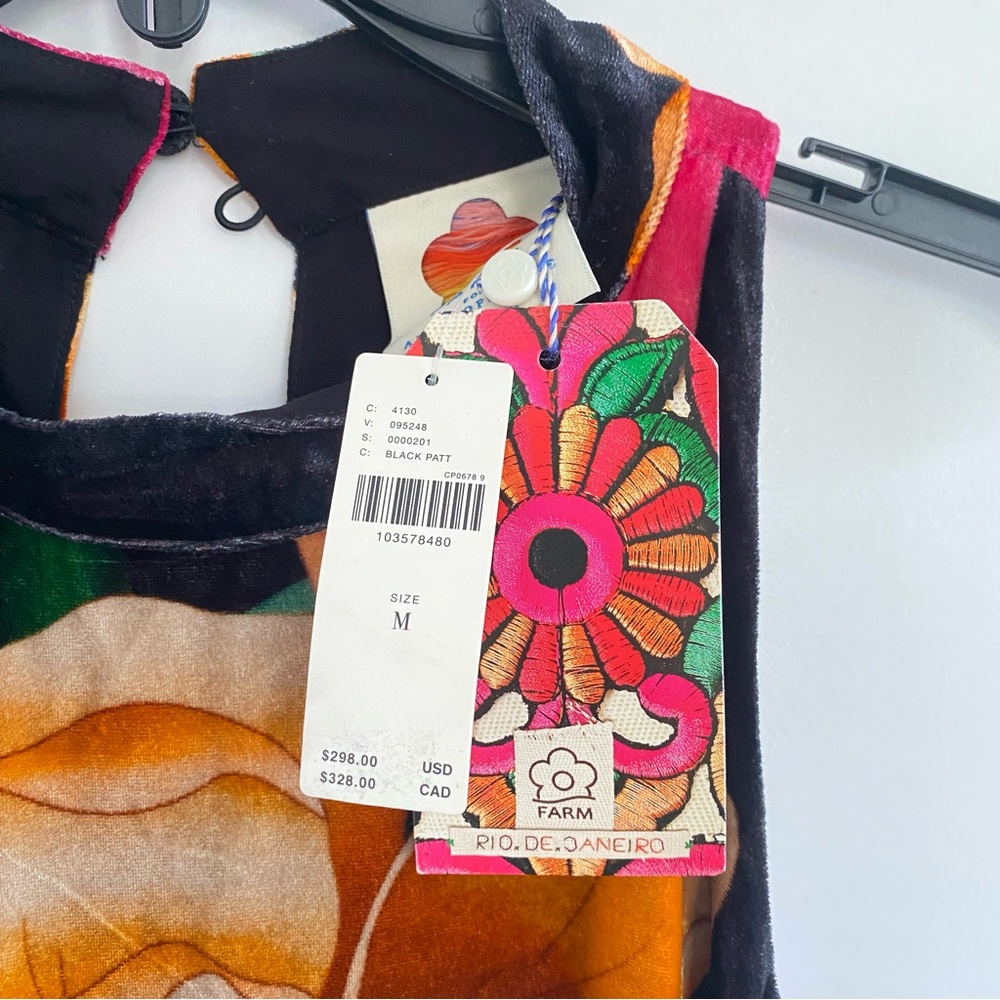 NWT FARM Rio Black Midi Dress with Bold Floral Print - Picture 3 of 6